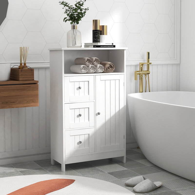 Armoire de rangement pour salle de bain avec 3 tiroirs et 1 porte