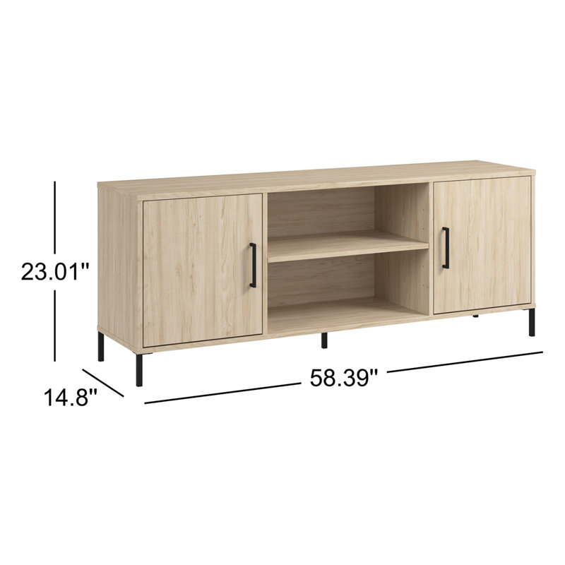 Meuble télé Sihi 58W avec casiers, portes, tablettes, centre de divertissement, rangement, finition en orme naturel, salon, console de télévision