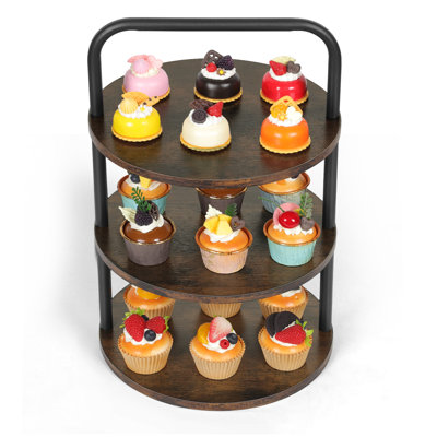 3-Tier Wooden & Metal Cupcake Stand For Parties, Weddings, Birthdays, Brown