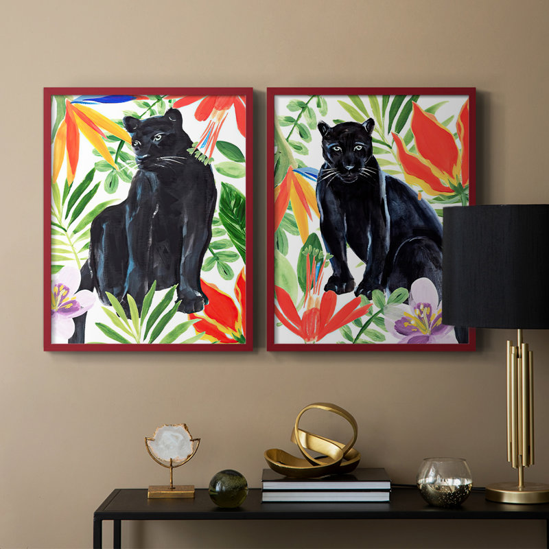 «Panther's Paradise I», reproduction encadrée de qualité supérieure - prête à être accrochée - aucun clou requis - aucun clou requis