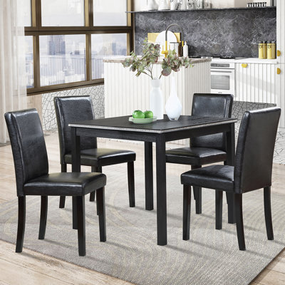 5 Piece Wooden Dining Table Set, Kitchen Table Set with a Square Table, Wooden Dining Room Table