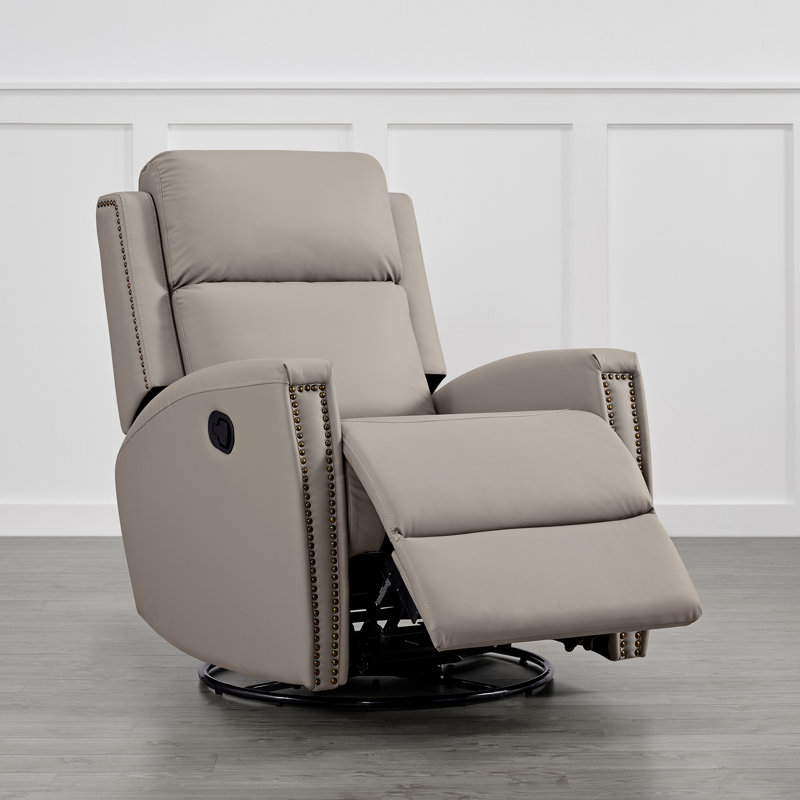 Shamelia 38.2'' W Modern Manual Swivel Glider Recliner with Nailhead Trim, Gray Faux Leather
