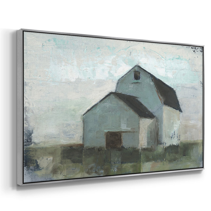 «Barn at Sunset I», peinture sur toile à cadre flottant, H 17 po x l 25 po x P 2 po, Argent