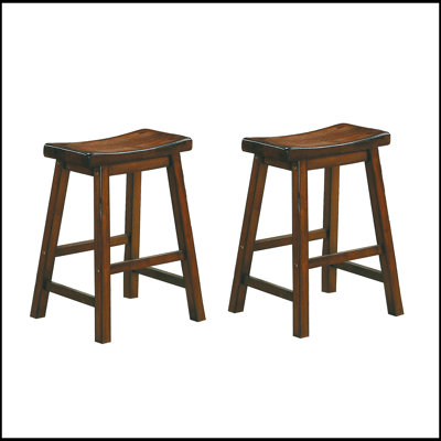 Casual Dining 24-inch Counter Height Stools 2pc Set Saddle Seat Solid Wood Oak Finish Home Furniture, for Comfort and Style in Modern Kitchens