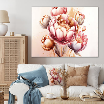 Binette rose et tulipes dorées - reproduction sur toile