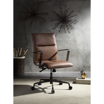 Fauteuil de bureau Vintage en cuir chocolat avec accoudoirs pivotant à 360 degrés, hauteur réglable, dossier rembourré, hauteur horizontale, métal et accoudoirs, base à 5 branches avec dossier et siège à grain supérieur