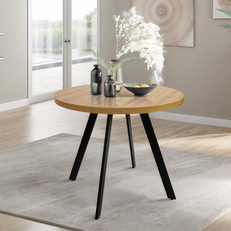 Table basse 35,5 "pour 2 à 4 personnes avec pieds en métal noir pour la maison, la conférence, le bureau et le restaurant, chêne