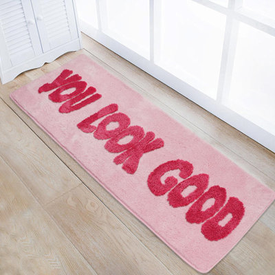 You Look Good Bathroom Rug, Hot Pink,  Soft Plush, Super Water Absorbent, Non-Slip Backing, Easy Cleaning, Vibrant Decor