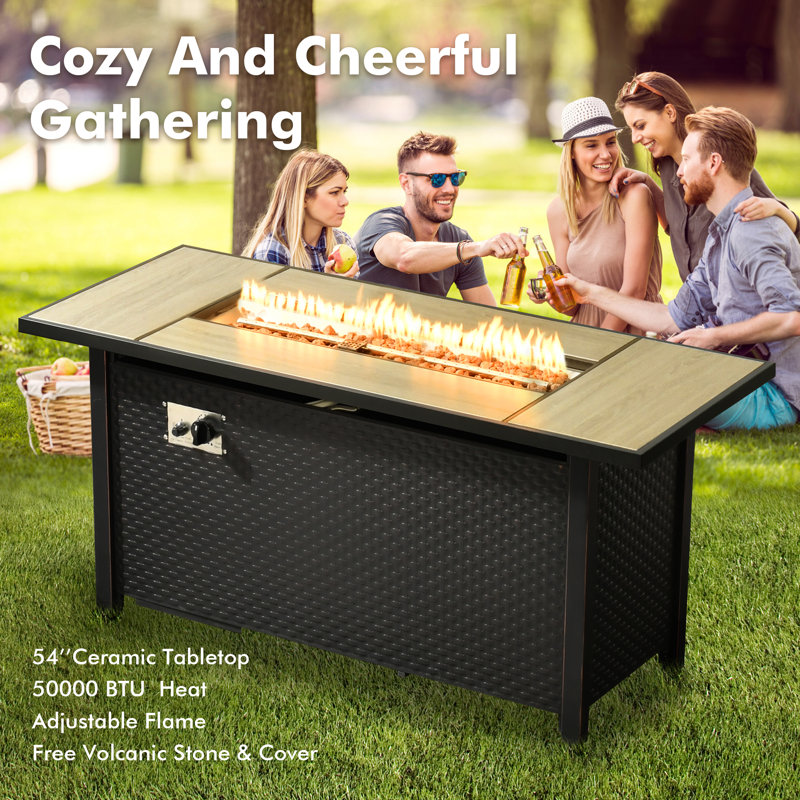 7-person Outdoor High Back Seating Group With Cushions,swivel Rockers And Fire Pit,all-weather Wicker Patio Set, Brown, Navy