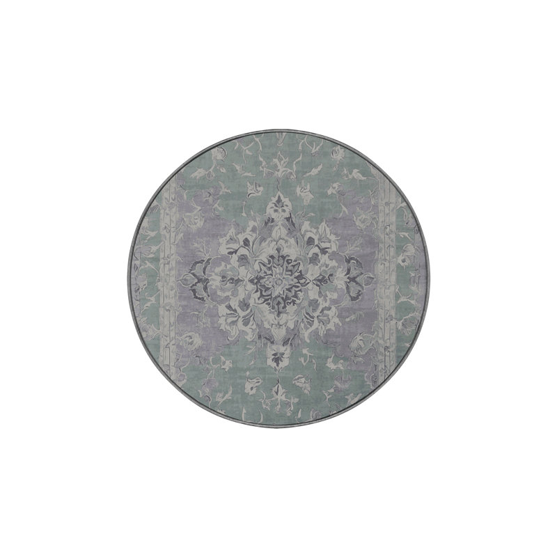 Machine Washable Gray Area Rug, Round 5'