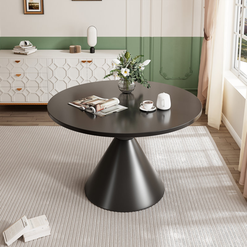 Bozhko Round Metal Base Dining Table, Black