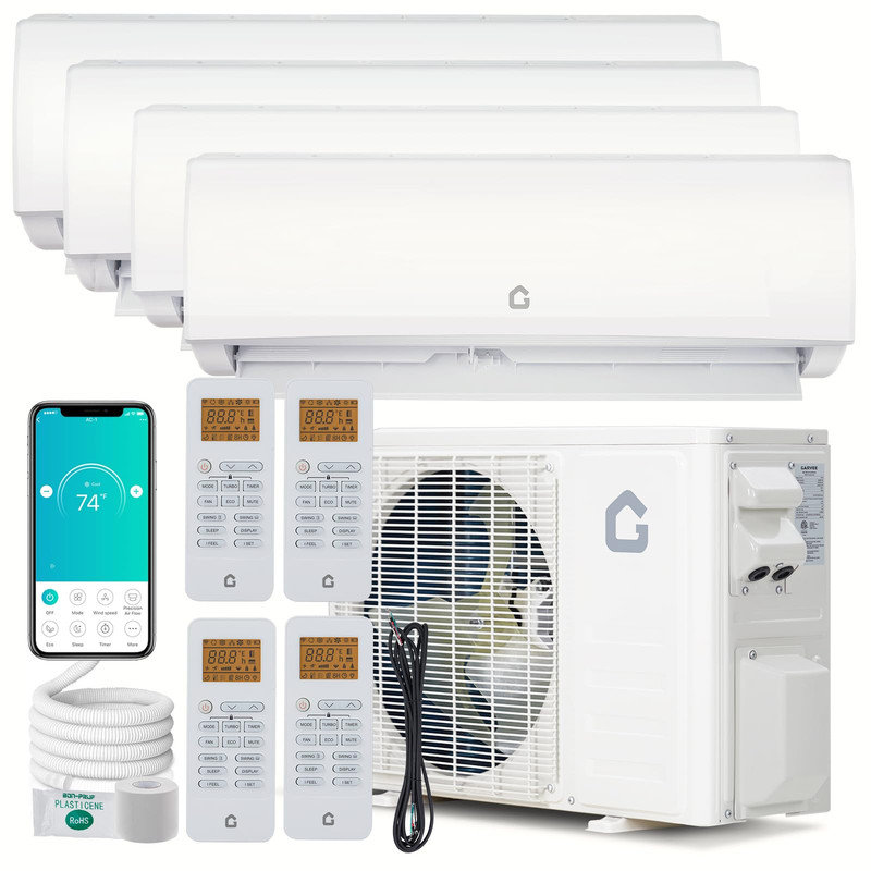 Climatiseur mural sans conduit à 4 zones 35 000 BTU 19 SEER2 à 4 zones (9K + 9K + 9K + 18K) avec condenseur préchargé