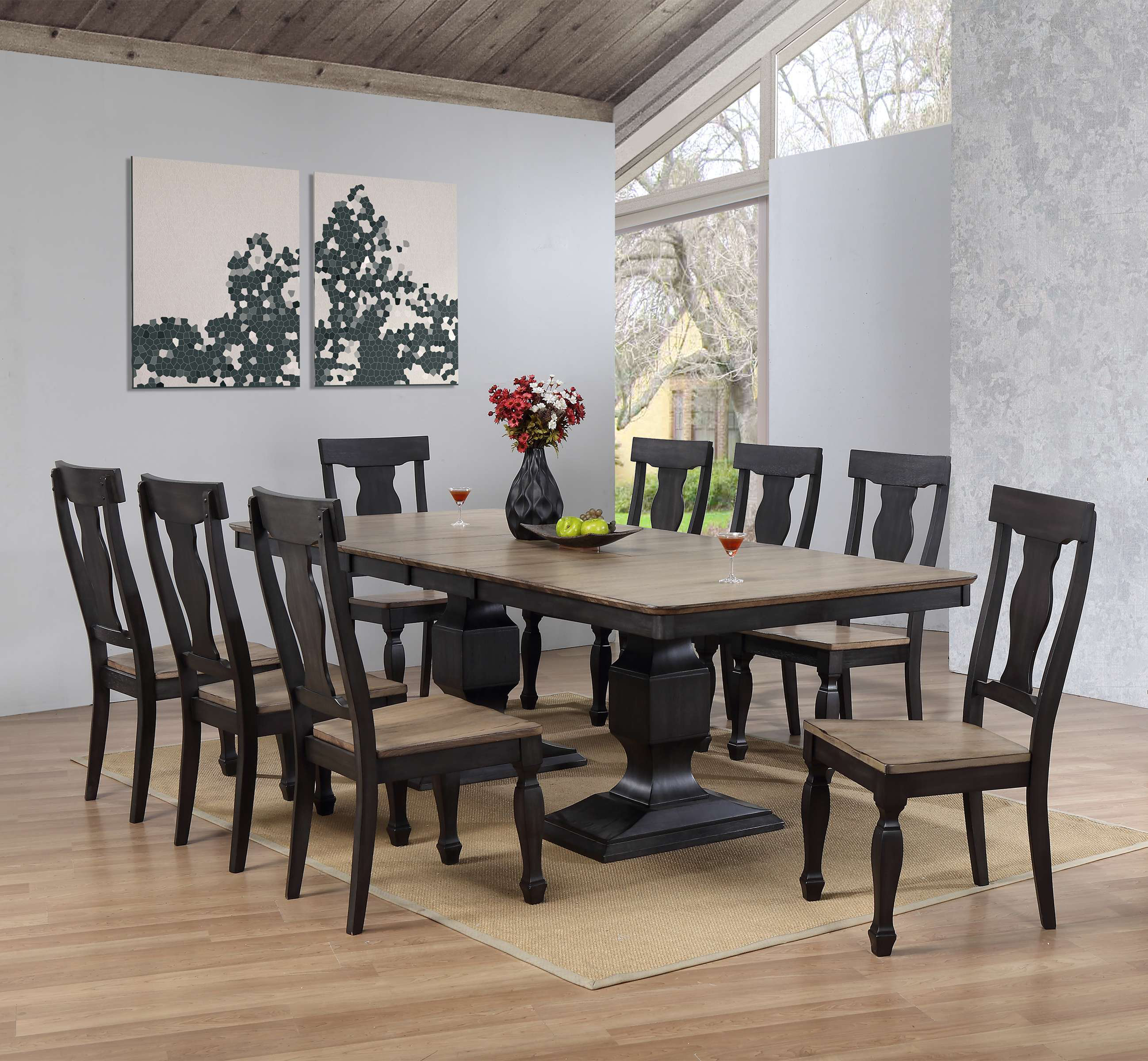 One Allium Way Rustic Farmhouse Dining Set with Rectangular Trestle ...