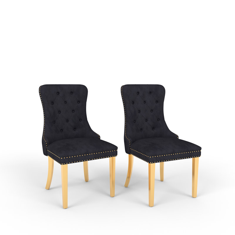 Dining Set, Black, Black/Gold, 7 Pieces: Table, 6 Chairs
