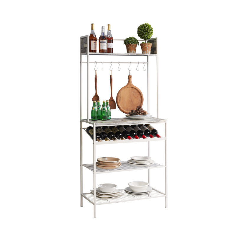 Étagère de cuisine de 15 po avec tablettes et crochets de rangement Baker, Blanc / gris