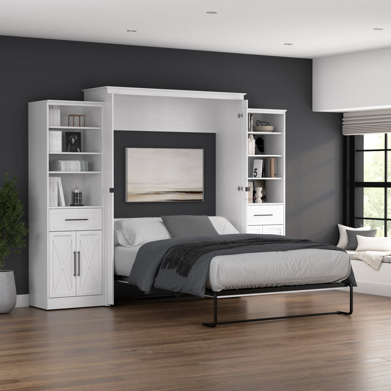 Leonhart Metal Murphy Bed, Pure White Oak, Queen