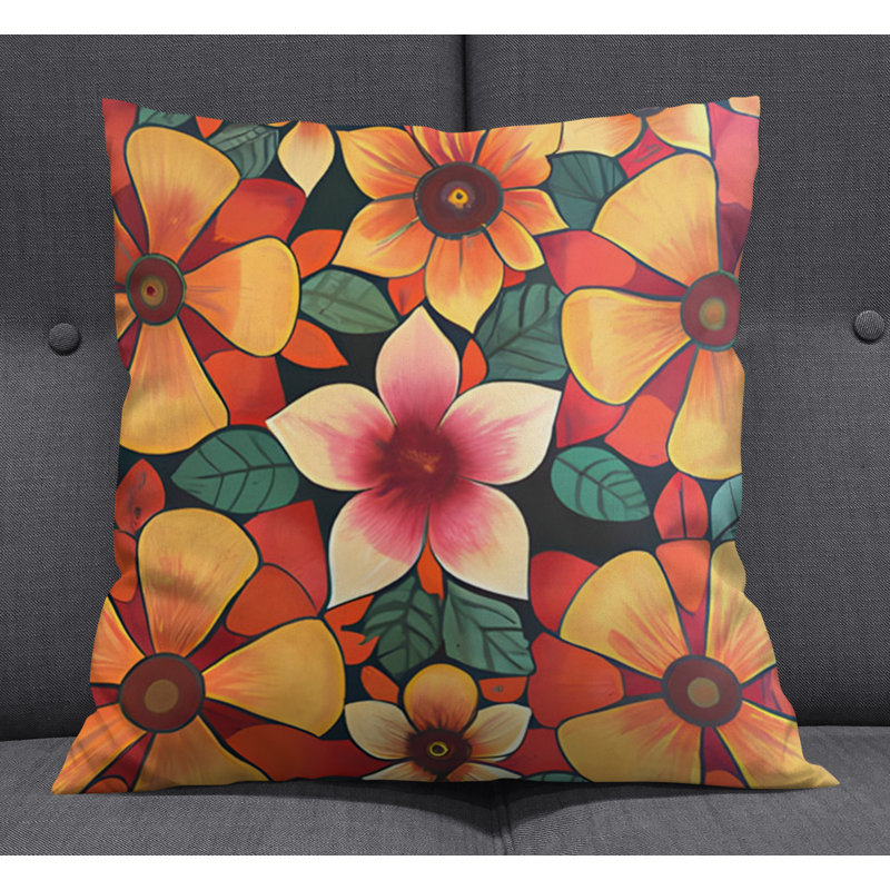 Throw Pillow With Insert, Pink/Orange Floral 3, 20"H x 20"W