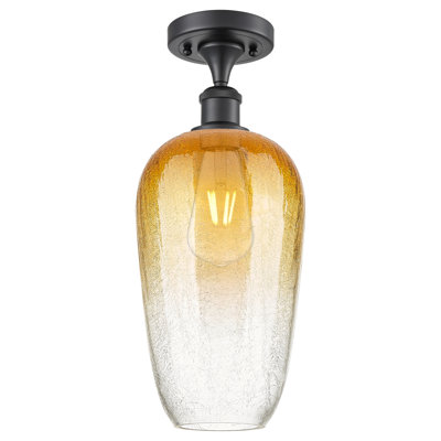 Ballston - Brookhaven Flute - 1 Light 7" Semi-Flush Mount - Matte Black Finish - Amber Shade
