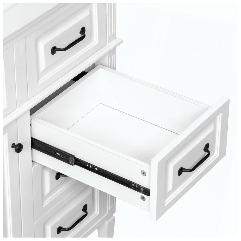 Meuble-lavabo autoportant avec lavabo en céramique et poignées de tablette réglables, White