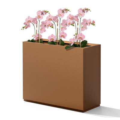 Boîte à fleurs en métal - Grande boîte à fleurs rectangulaire brune pour les plantes d'extérieur et le jardin, boîte à fleurs élégante avec trous de drainage, légumes et fleurs