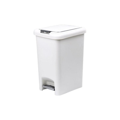 Superio 10L Slim Step & Push Trash Can - Dual Opening, Compact Design (10.63"x7.68"x13.53") - White