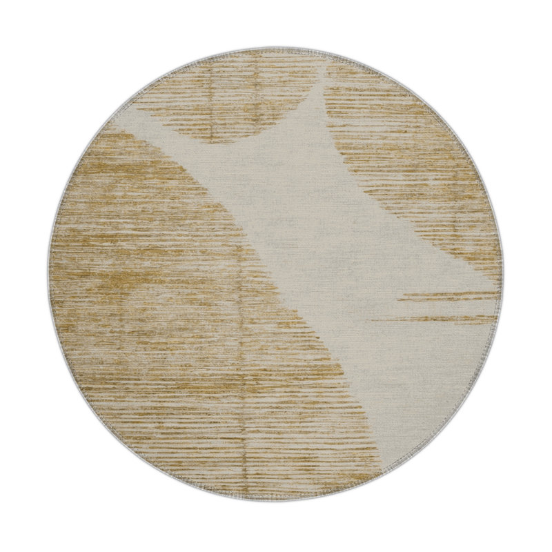 Tapis beige abstrait intérieur et extérieur, Rond 5 pi