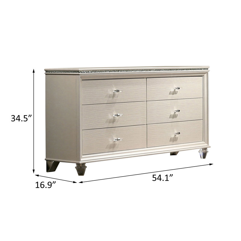 Commode à 6 tiroirs l 54,1 po, Blanc perle
