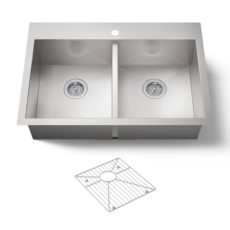 Vault Double Bowl Kitchen Sink with Single Faucet Hole, 1 Hole