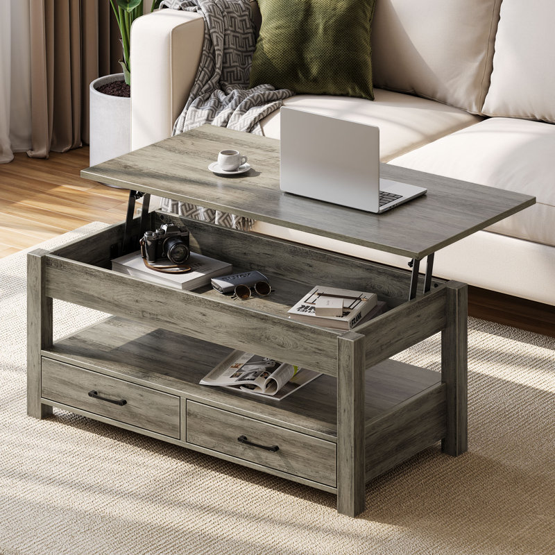 Coffee Table with Storage, Lift Top Coffee Table for Living Room, Washed Oak, 18.9" H x 47.5" W x 23.7" D