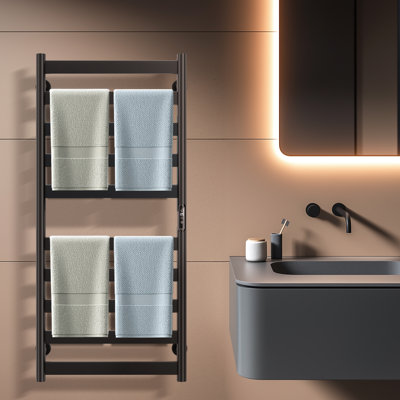 Electric Towel Warmer Rack, 10-bar Stainless Steel Heated Tower Rack With Built-in Timer, Wall Mounted, Plug-in/hardwired, Black