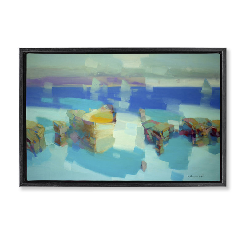 Toile abstraite "Falaises nautiques" par Vahe Yeremyan, Cadre flottant noir de jais, H 17 po x l 25 po x P 1,7 po