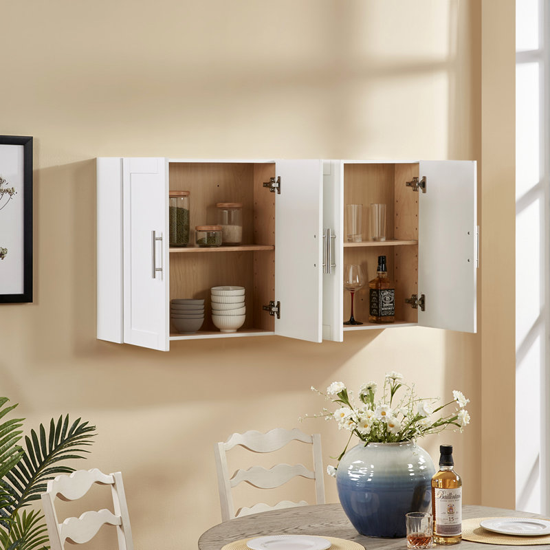 Armoire suspendue en bois avec portes et tablettes, Blanc