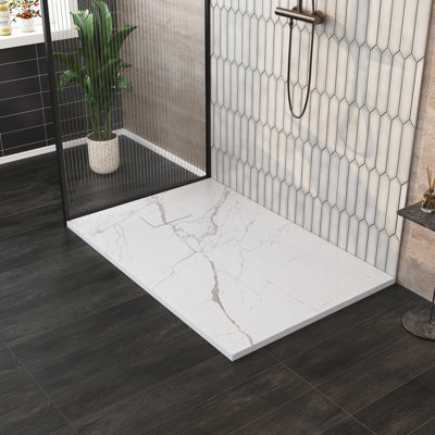 Base de douche rectangulaire l 59 po x P 35,4 po grain de marbre