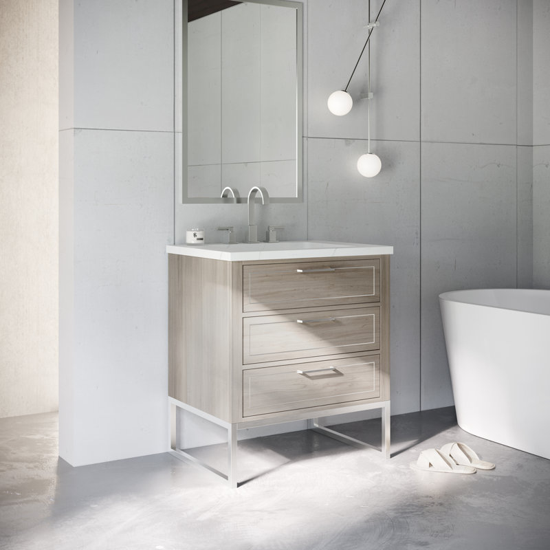Markham 30'' W Single Vanity, Cashmere Gray, Brushed Nickel, Universal Calacatta Quartz