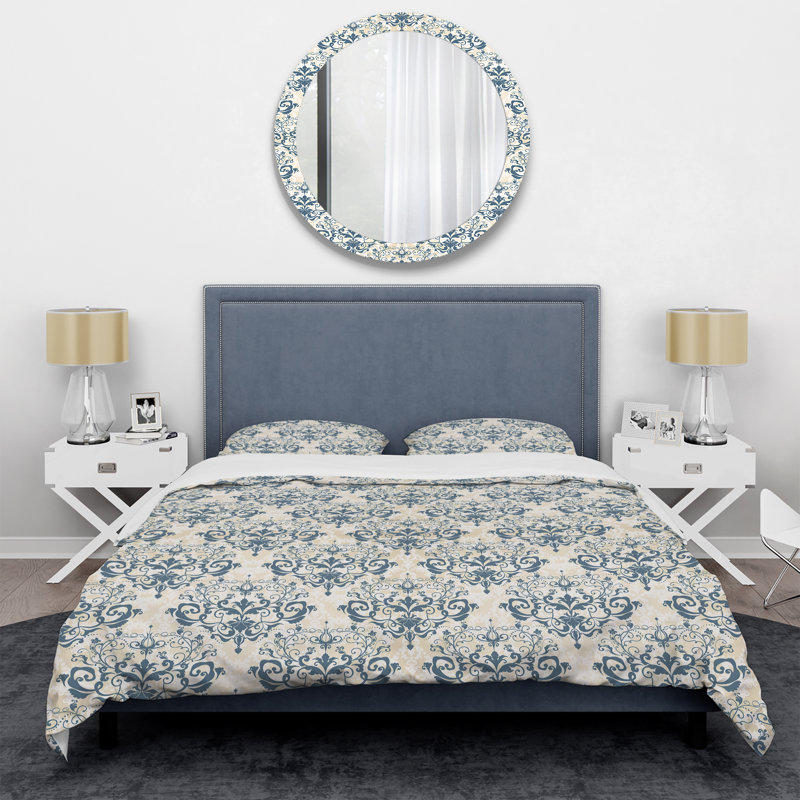 Damas bleu - ensemble de housse de couette abstrait - microfibre de polyester