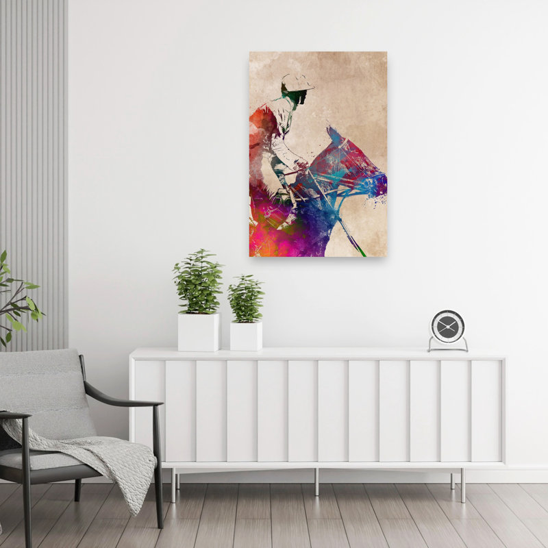 «Vibrant Polo Rider», art mural contemporain, 36" H x 24" W