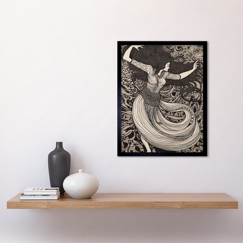 Long Haired Woman Dancing To Music In Boho Dress - Single Picture Frame Print