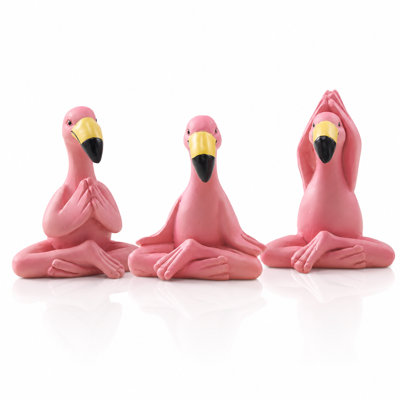 Ensemble de 3 figurines de flamant rose de yoga, mini décor de table flamant rose en résine pour tablette, bureau, patio, jardin, chambre à coucher, salon, fête des mères et cadeau de Noël