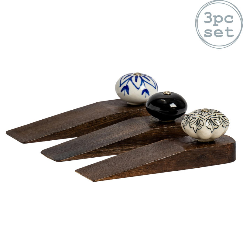 Nicola Spring - Wooden Door Stops - Black Flower