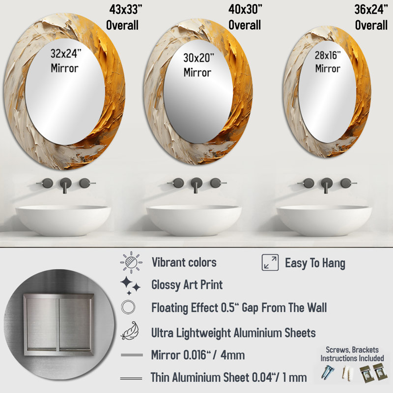 Miroir mural Golden Modern, 40 po x 30 po