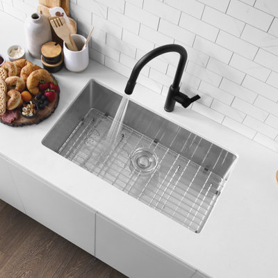 32 in. x 18 in. 16 Gauge, Stainless Steel, Brushed Single Bowl Undermount Kitchen Sink with Bottom Grid