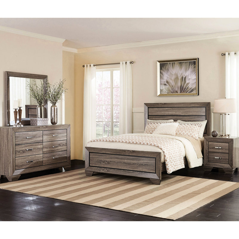Très grand lit à panneau en taupe délavé avec lattes, finition douce pour le style de la chambre à coucher, tête de lit structurée et ajout d'un attrait moderne et classique, rehaussant la structure à lattes de la taille de la ventilation, chambre à coucher, attrait intemporel