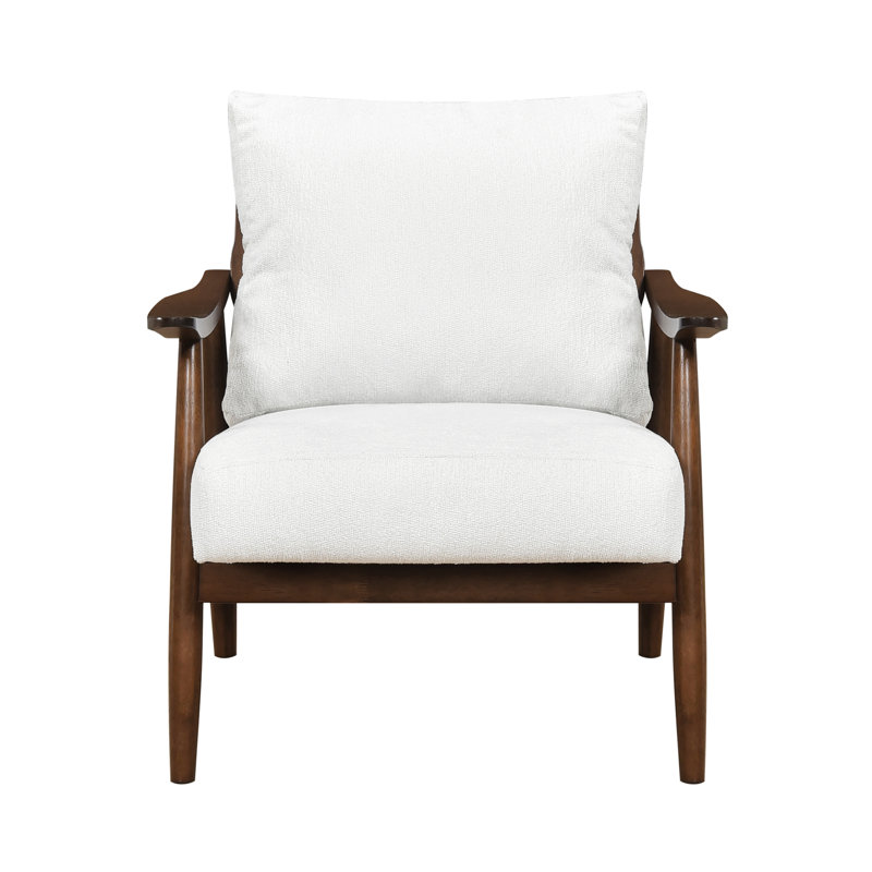 Chaise beige avec structure en bois massif et siège rembourré texturé moderne, bois, profondeur d'assise de 20 po, largeur des accoudoirs de 3,5 po