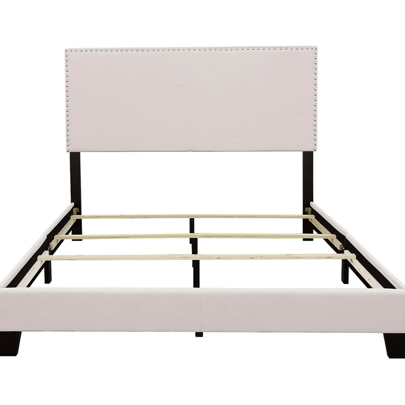 Lit double tapissier - construction solide et garniture décorative avec pieds en bois noir, Lit double, Ivoire ivoire