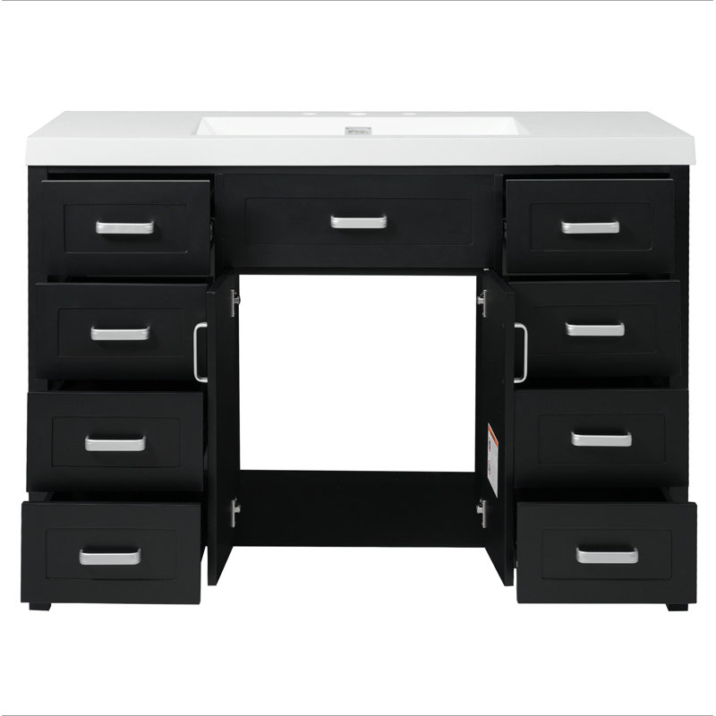 48" Bathroom Vanity with Sink, 2 Doors and 8 Drawers, Soft Close System, Classic Design, Black