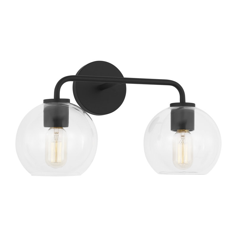 Éclairage pour salle de bain à 2 lumières en acier l 17,5 po avec abat-jour en verre Childerley, Nuit noire, Transparent