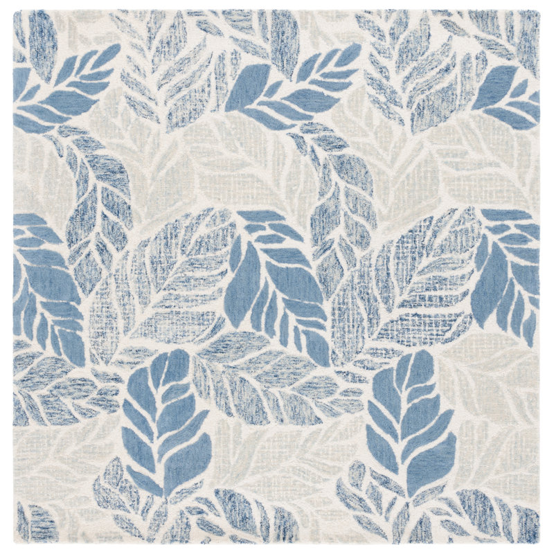 Msr Jardin Martha Stewart 300 Hand Tufted Wool/Cotton Floral Rug in Ivory/Blue, Square 6'