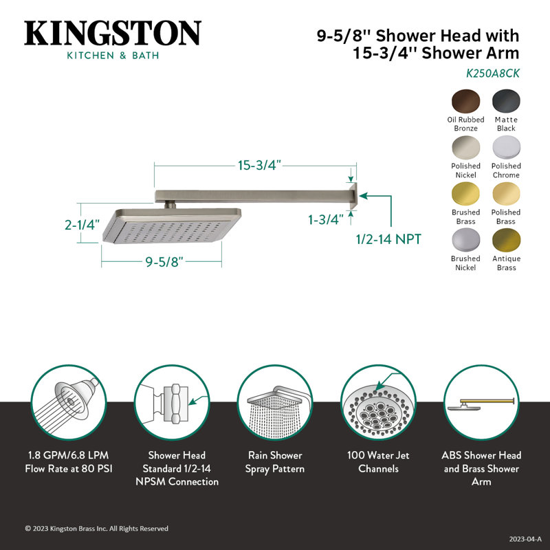 Kingston Brass Shower Scape 9-5/8-Inch Square Raindrop ABS Shower Head with 15-3/4-Inch Shower Arm, Oil Rubbed Bronze