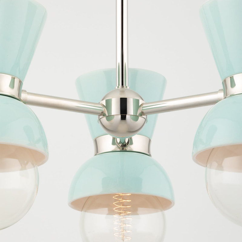 Polished Nickel and Gloss Robins Egg Blue 3-Light Metal Sputnik Chandelier