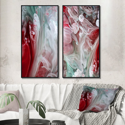 «Liquide Art Ripples in Red & Green», ensemble de 2 impressions sur toile